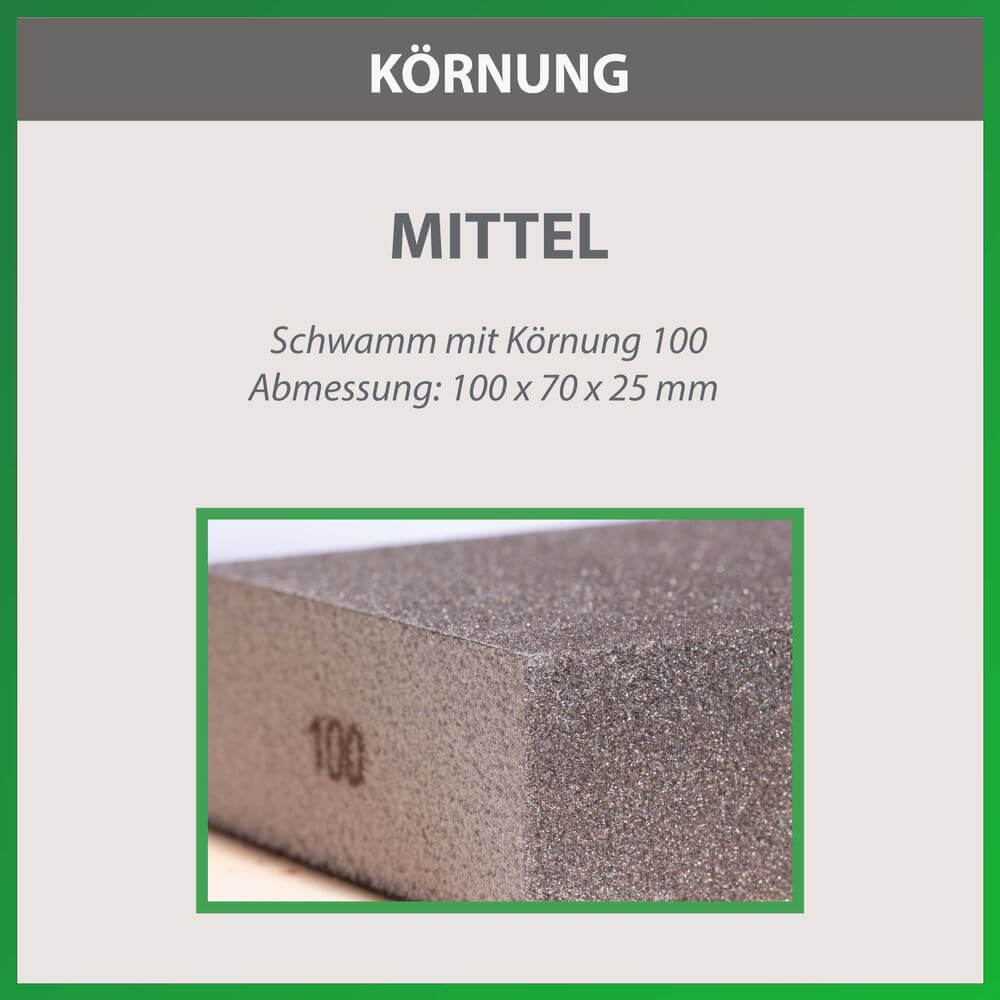Schleifschwamm Körnung: 100 Schleifbild: ca. P220 Pfeifenecke
